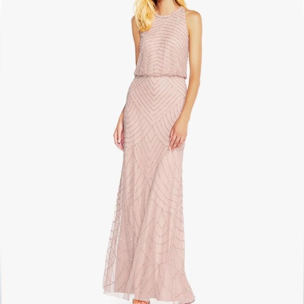 NEW Adrianna Papell Beaded Halter Blush Pink Gown Formal Dress 4 NEW Art Deco - Picture 2 of 16